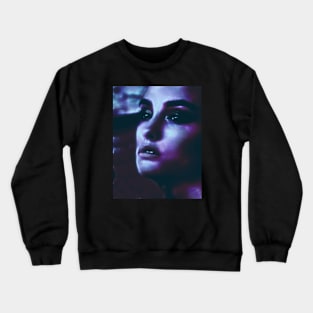 Portrait, digital collage and special processing. Woman. Like in night dreams. Blue and violet. Crewneck Sweatshirt